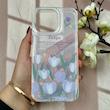 قاب گوشی iPhone 16 Pro Max آیفون طلقی شفاف هولوگرامی طرح سه بعدی قلبی گل لاله کد 104507
