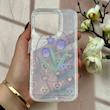 قاب گوشی iPhone 15 Pro آیفون طلقی شفاف هولوگرامی طرح سه بعدی قلبی گل لاله کد 104526
