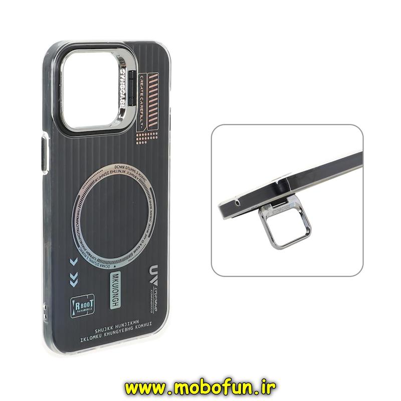 قاب گوشی iPhone 14 Pro Max آیفون دولایه سیلیکونی استندشو طرح مگ سیف کرکره ای کلاسیک مشکی کد 94193