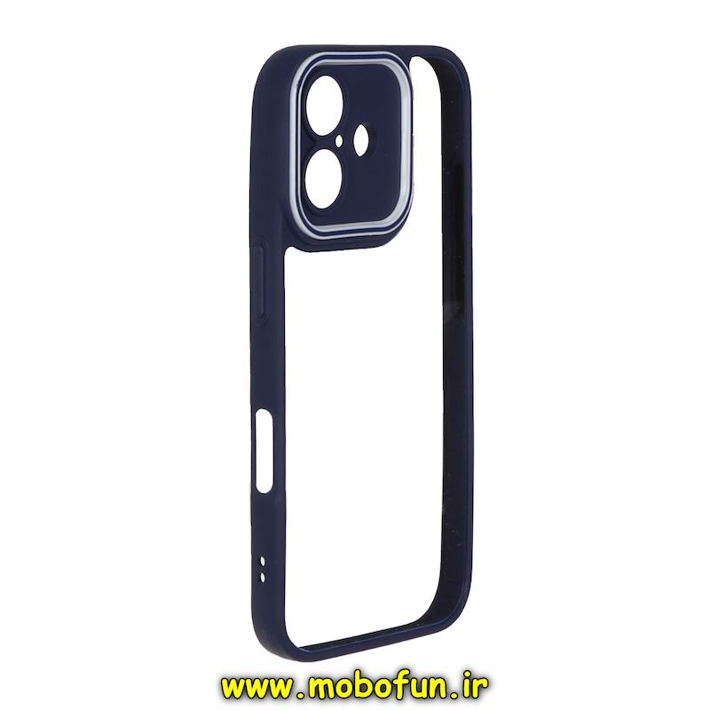 قاب گوشی iPhone 16 آیفون پشت طلق شفاف دور سیلیکونی دور رنگی محافظ لنز برجسته سرمه ای کد 94243
