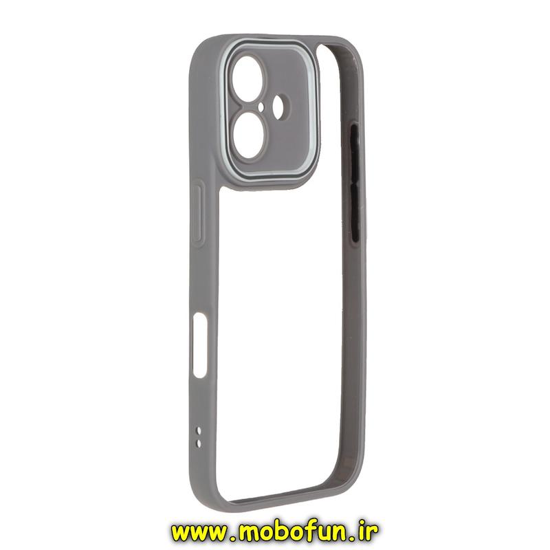 قاب گوشی iPhone 16 آیفون پشت طلق شفاف دور سیلیکونی دور رنگی محافظ لنز برجسته خاکستری کد 94244