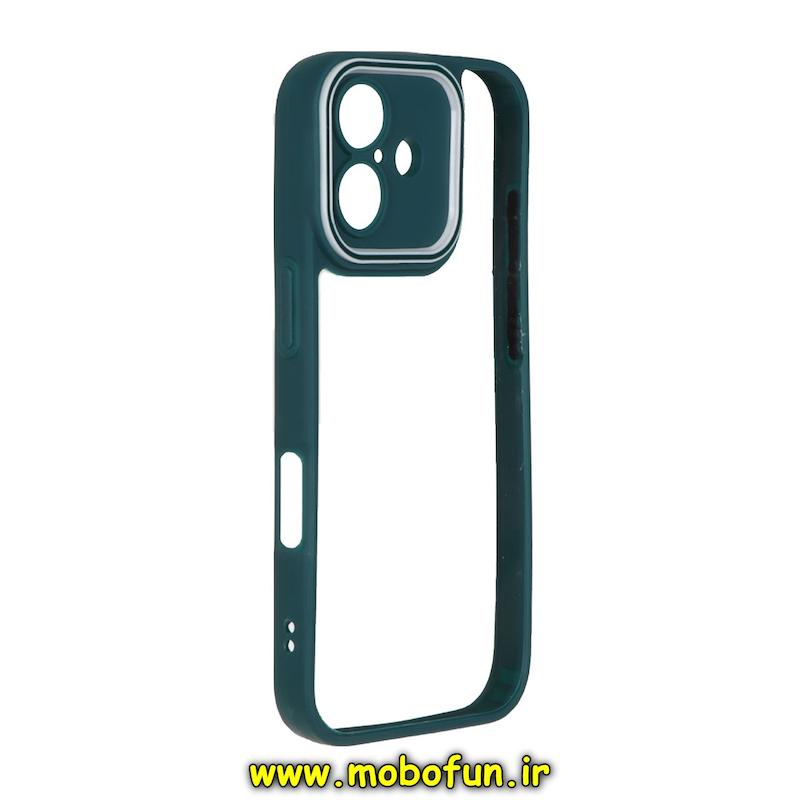 قاب گوشی iPhone 16 آیفون پشت طلق شفاف دور سیلیکونی دور رنگی محافظ لنز برجسته سبز تیره کد 94245