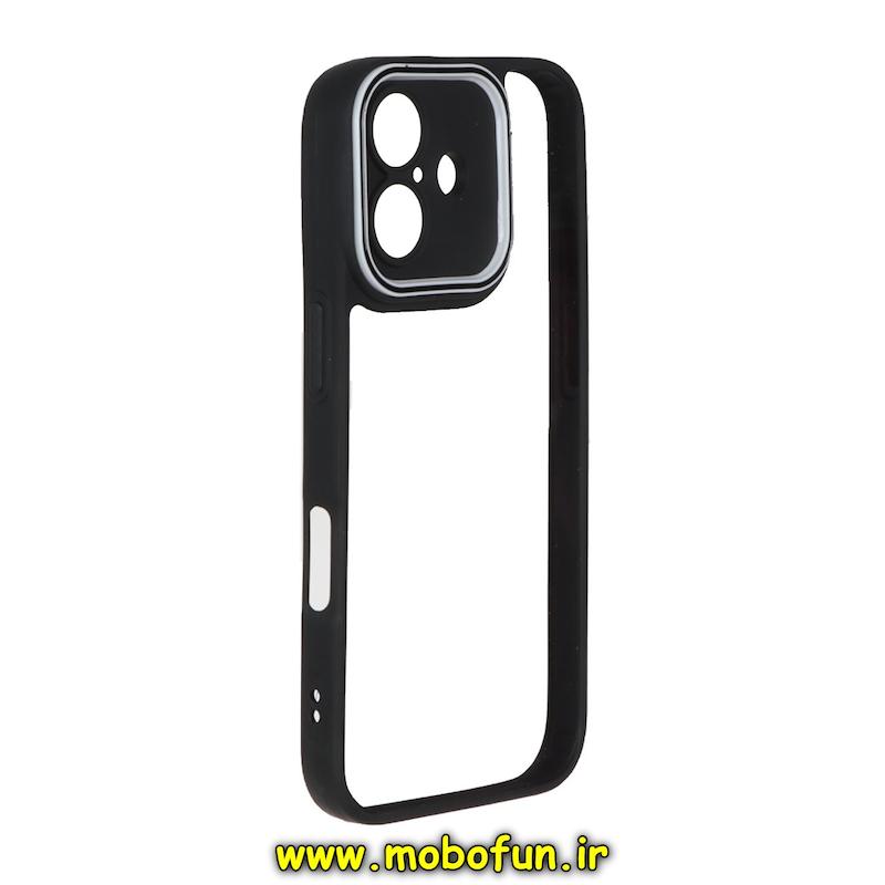 قاب گوشی iPhone 16 آیفون پشت طلق شفاف دور سیلیکونی دور رنگی محافظ لنز برجسته مشکی کد 94246