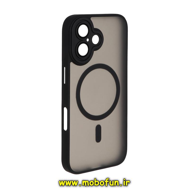 قاب گوشی iPhone 16 آیفون مات Hard Case طرح مگ سیف دور هاشور سیلیکونی مشکی کد 94257
