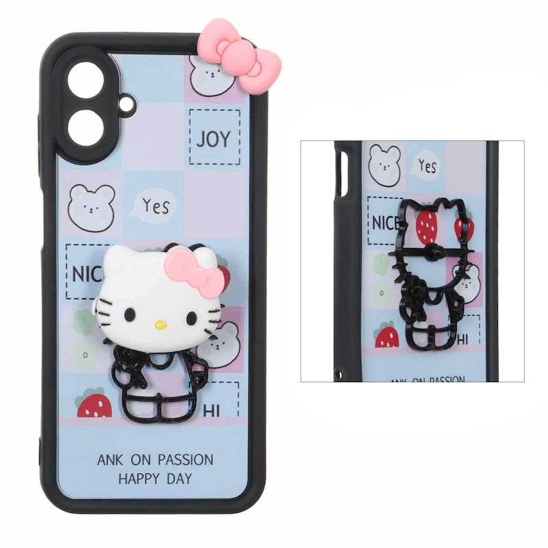 قاب گوشی Galaxy A07 سامسونگ سیلیکونی Solid عروسکی برجسته پاپ سوکت دار Kitty پاپیون دار کد 105205