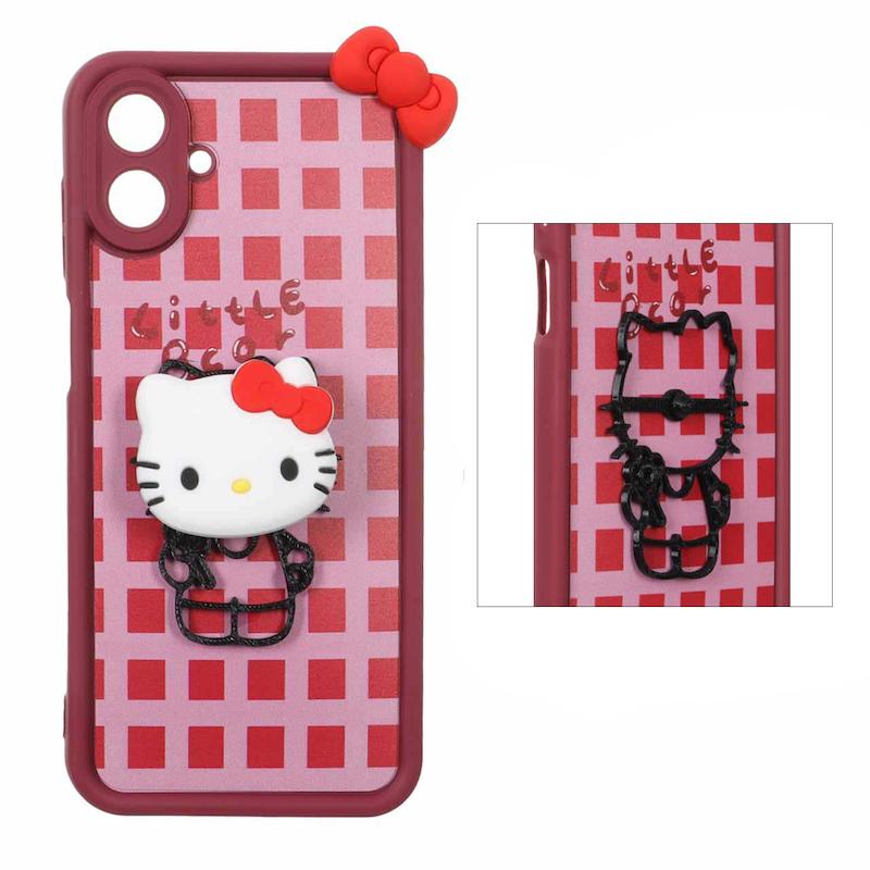 قاب گوشی Galaxy A07 سامسونگ سیلیکونی Solid عروسکی برجسته پاپ سوکت دار Kitty پاپیون دار کد 105206