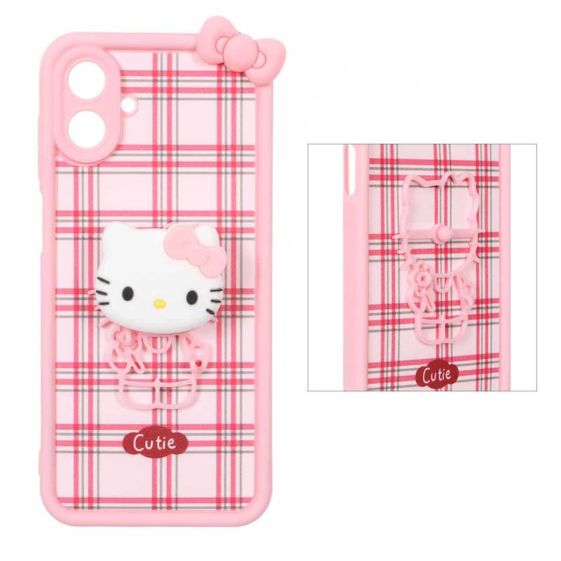 قاب گوشی Galaxy A07 سامسونگ سیلیکونی Solid عروسکی برجسته پاپ سوکت دار Kitty پاپیون دار کد 105211