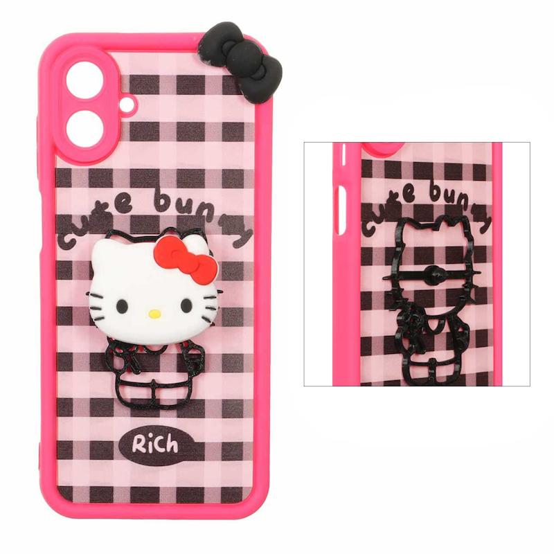 قاب گوشی Galaxy A07 سامسونگ سیلیکونی Solid عروسکی برجسته پاپ سوکت دار Kitty پاپیون دار کد 105212