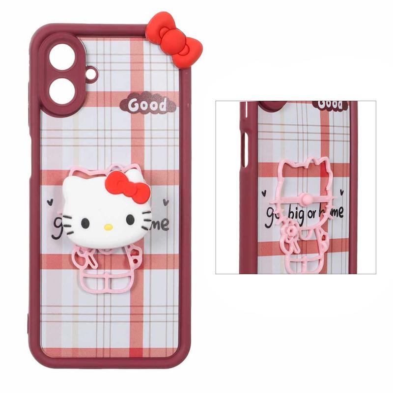 قاب گوشی Galaxy A07 سامسونگ سیلیکونی Solid عروسکی برجسته پاپ سوکت دار Kitty پاپیون دار کد 105213