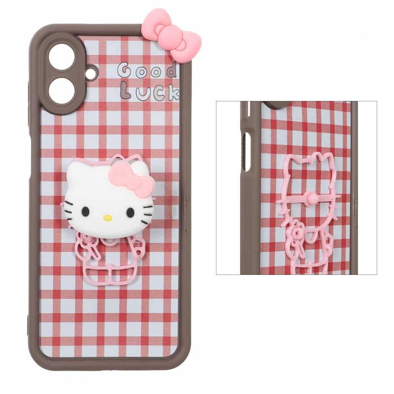 قاب گوشی Galaxy A07 سامسونگ سیلیکونی Solid عروسکی برجسته پاپ سوکت دار Kitty پاپیون دار کد 105214