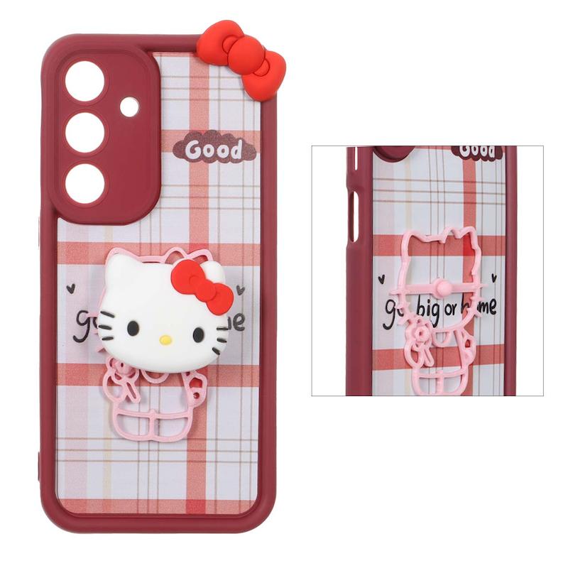 قاب گوشی Galaxy S25 FE سامسونگ سیلیکونی Solid عروسکی برجسته پاپ سوکت دار Kitty پاپیون دار کد 105216