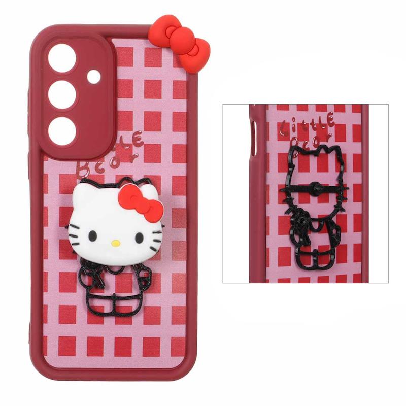 قاب گوشی Galaxy S25 FE سامسونگ سیلیکونی Solid عروسکی برجسته پاپ سوکت دار Kitty پاپیون دار کد 105218
