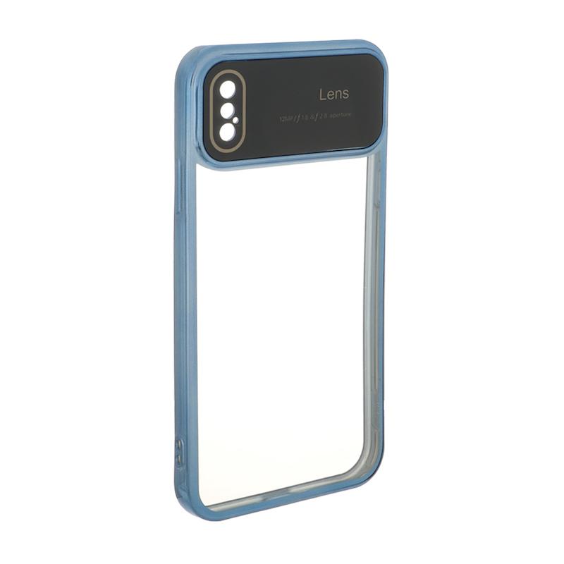 قاب گوشی iPhone X / XS آیفون الکتروپلیتینگ ژله ای شفاف اورجینال Camera Lens محافظ لنز دار آبی کد 105247