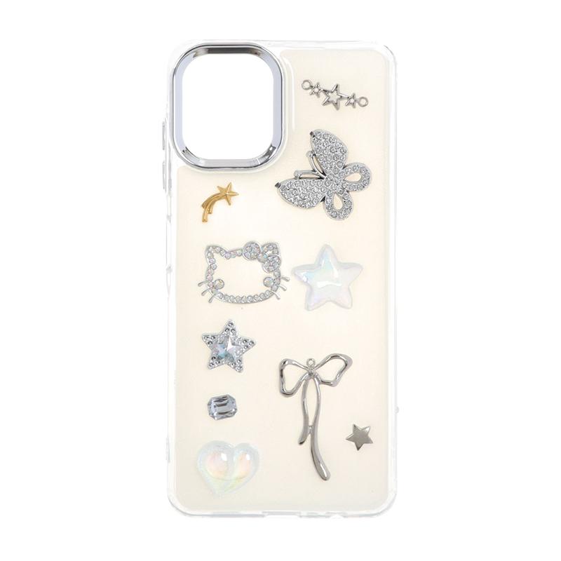 قاب گوشی Galaxy A06 سامسونگ لاکچری شفاف رزینی لنز کرومی طرح کیوت کد 105346