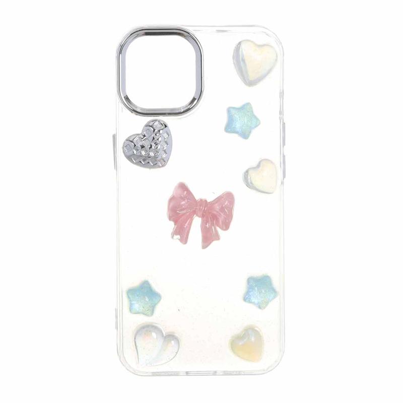 قاب گوشی iPhone 13 / iPhone 14 آیفون لاکچری شفاف رزینی لنز کرومی طرح کیوت کد 105362