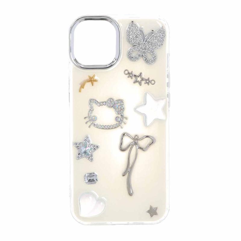 قاب گوشی iPhone 13 / iPhone 14 آیفون لاکچری شفاف رزینی لنز کرومی طرح کیوت کد 105363