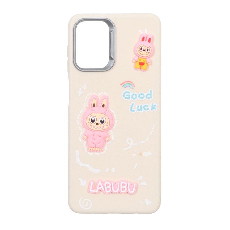 قاب گوشی Galaxy A12 / M12 سامسونگ لدرکیس عروسکی فانتزی سیلیکونی برجسته طرح چرمی لبوبو کرم کد 105525