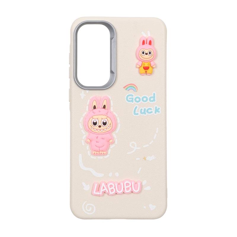 قاب گوشی Galaxy A35 / A55 سامسونگ لدرکیس عروسکی فانتزی سیلیکونی برجسته طرح چرمی لبوبو کرم کد 105542