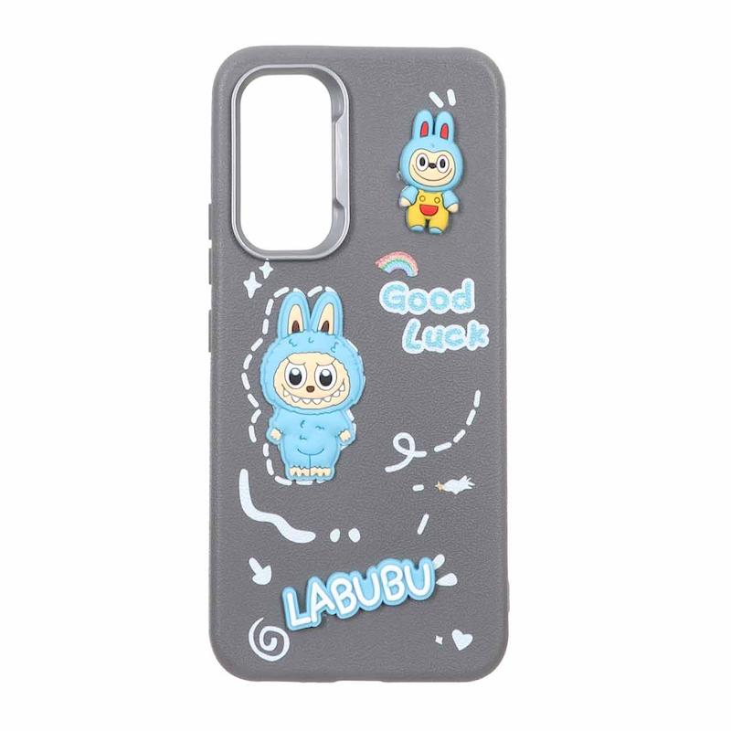 قاب گوشی Galaxy A54 سامسونگ لدرکیس عروسکی فانتزی سیلیکونی برجسته طرح چرمی لبوبو طوسی کد 105586