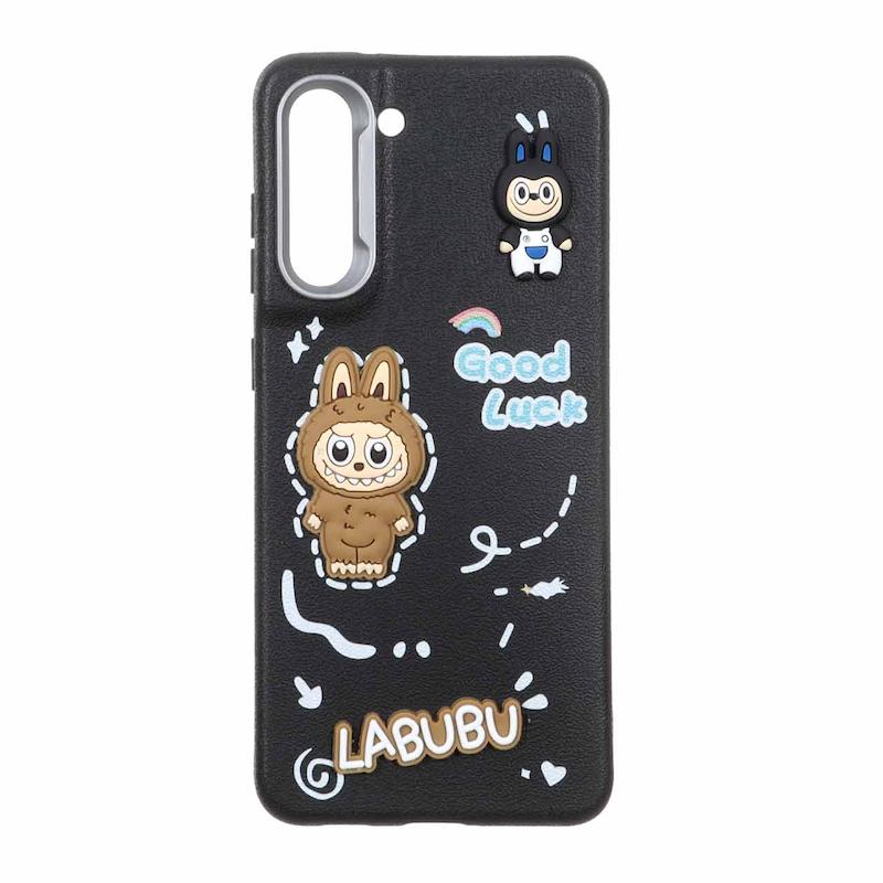 قاب گوشی Galaxy S21 FE سامسونگ لدرکیس عروسکی فانتزی سیلیکونی برجسته طرح چرمی لبوبو مشکی کد 105596
