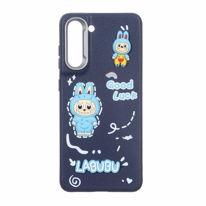 قاب گوشی Galaxy S21 FE سامسونگ لدرکیس عروسکی فانتزی سیلیکونی برجسته طرح چرمی لبوبو سرمه ای کد 105598