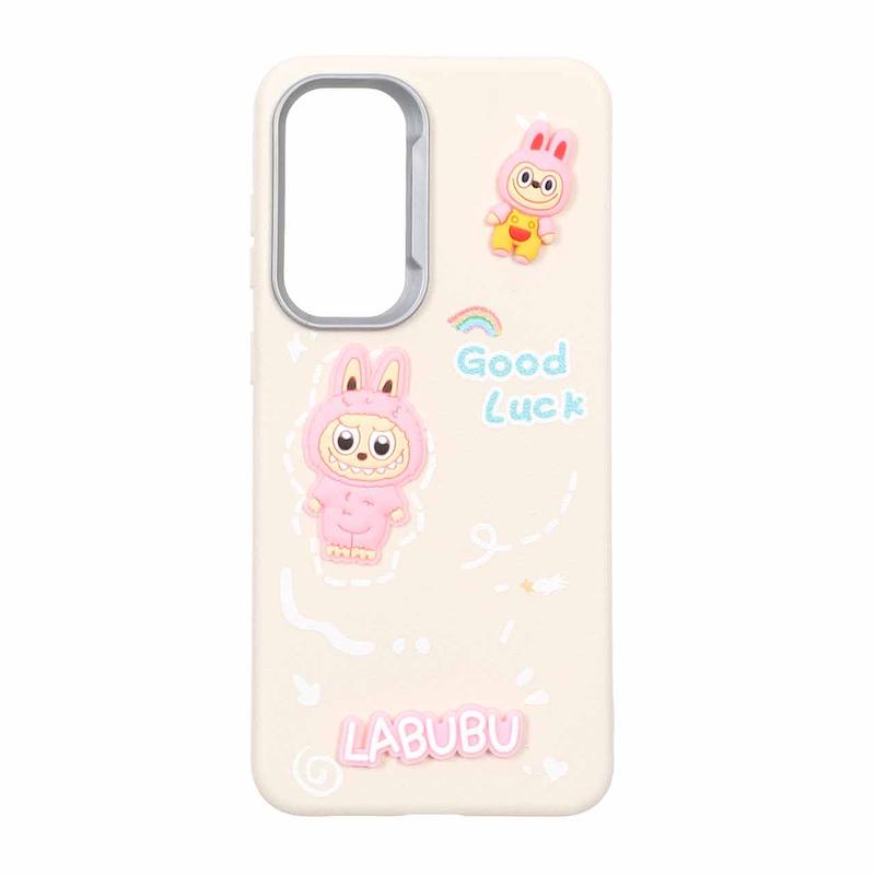 قاب گوشی Galaxy S24 FE سامسونگ لدرکیس عروسکی فانتزی سیلیکونی برجسته طرح چرمی لبوبو کرم کد 105606