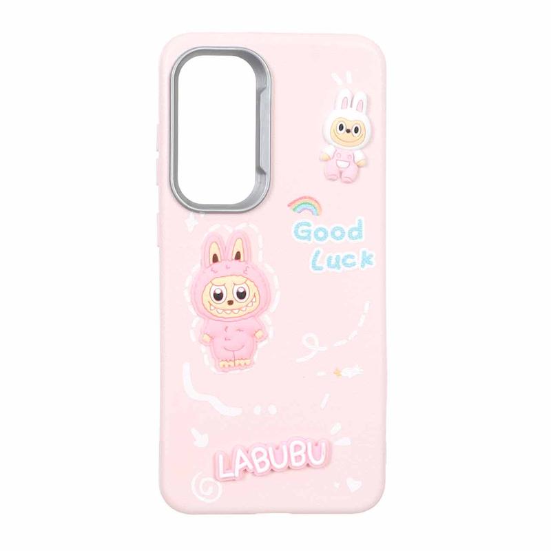 قاب گوشی Galaxy S24 FE سامسونگ لدرکیس عروسکی فانتزی سیلیکونی برجسته طرح چرمی لبوبو صورتی کد 105607