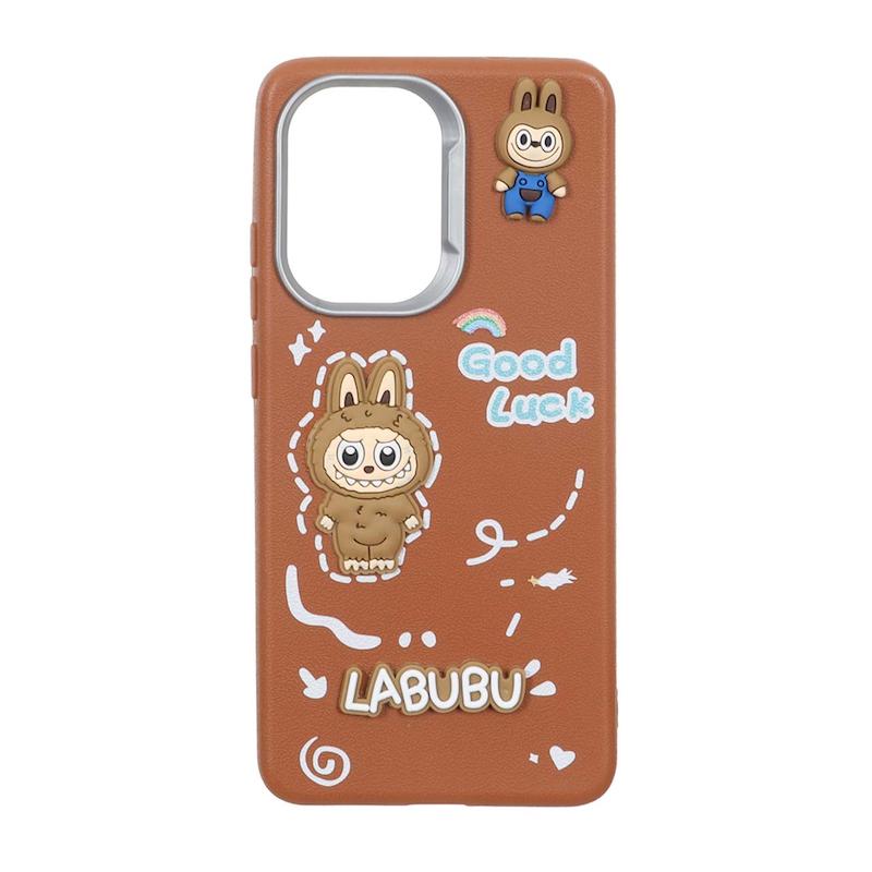 قاب گوشی Poco X7 Pro شیائومی لدرکیس عروسکی فانتزی سیلیکونی برجسته طرح چرمی لبوبو قهوه ای کد 105615