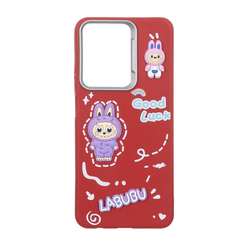 قاب گوشی Redmi A5 / Poco C71 شیائومی لدرکیس عروسکی فانتزی سیلیکونی برجسته طرح چرمی لبوبو قرمز کد 105630