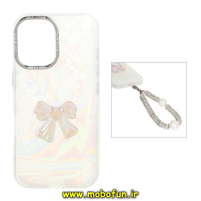 قاب گوشی iPhone 16 آیفون ماربل لاکچری آویزدار طرح پاپیون هولوگرامی کد 94259