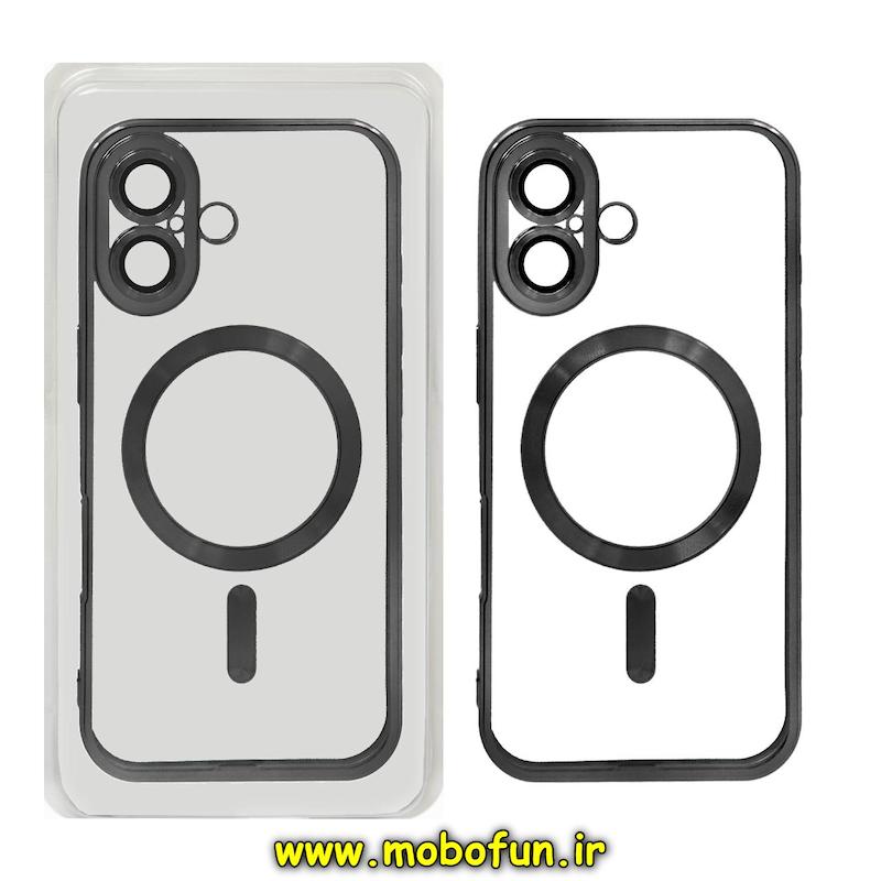 قاب گوشی iPhone 16 آیفون اورجینال الکتروپلیتینگ مگ سیف دار ژله ای شفاف اورجینال یونیک کیس Unique Case محافظ لنز دار مشکی کد E21-94260