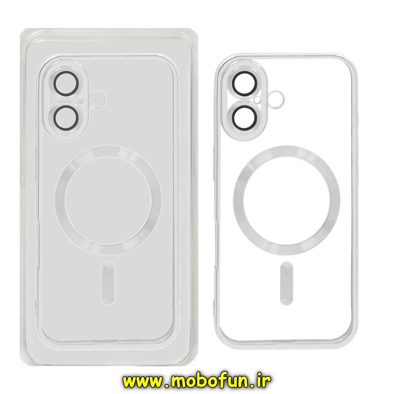 قاب گوشی iPhone 16 آیفون اورجینال الکتروپلیتینگ مگ سیف دار ژله ای شفاف اورجینال یونیک کیس Unique Case محافظ لنز دار نقره ای کد E21-94261