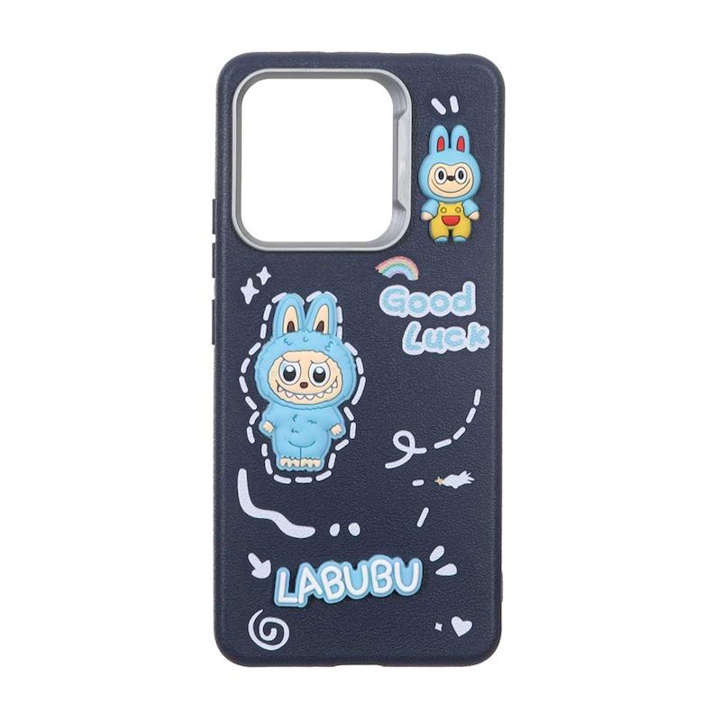 قاب گوشی Redmi Note 13 4G شیائومی لدرکیس عروسکی فانتزی سیلیکونی برجسته طرح چرمی لبوبو سرمه ای کد 105661