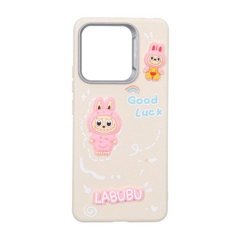 قاب گوشی Redmi Note 13 4G شیائومی لدرکیس عروسکی فانتزی سیلیکونی برجسته طرح چرمی لبوبو کرم کد 105665