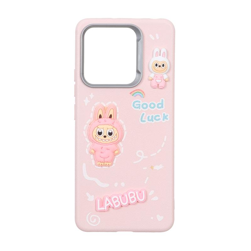 قاب گوشی Redmi Note 13 4G شیائومی لدرکیس عروسکی فانتزی سیلیکونی برجسته طرح چرمی لبوبو صورتی کد 105666