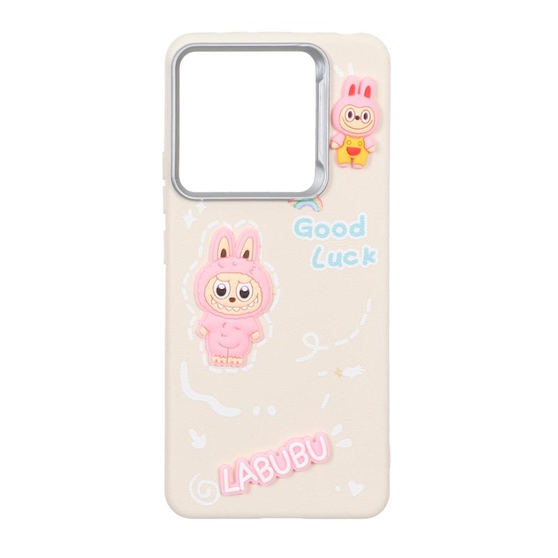 قاب گوشی Redmi Note 14 4G شیائومی لدرکیس عروسکی فانتزی سیلیکونی برجسته طرح چرمی لبوبو کرم کد 105668