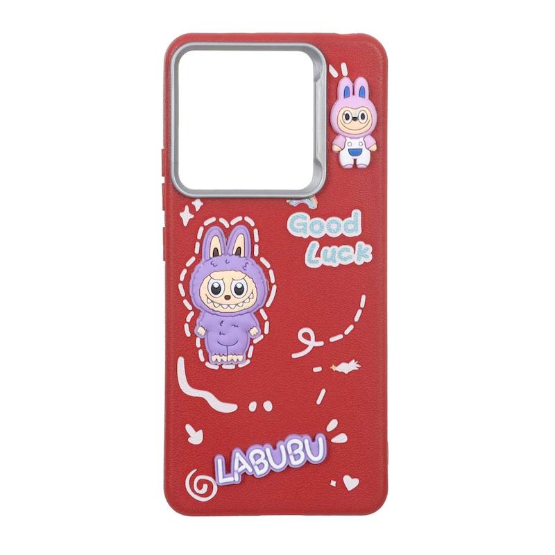 قاب گوشی Redmi Note 14 4G شیائومی لدرکیس عروسکی فانتزی سیلیکونی برجسته طرح چرمی لبوبو قرمز کد 105670