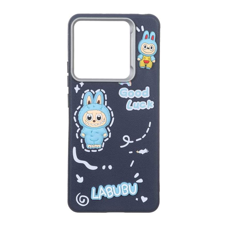 قاب گوشی Redmi Note 14 4G شیائومی لدرکیس عروسکی فانتزی سیلیکونی برجسته طرح چرمی لبوبو سرمه ای کد 105673