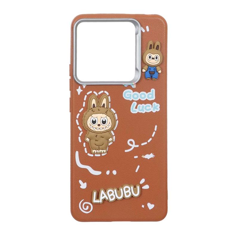 قاب گوشی Redmi Note 14 4G شیائومی لدرکیس عروسکی فانتزی سیلیکونی برجسته طرح چرمی لبوبو قهوه ای کد 105674