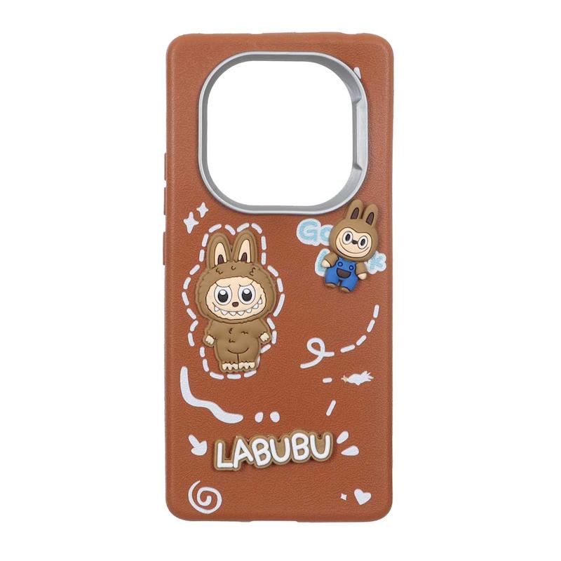 قاب گوشی Redmi Note 14 Pro 4G شیائومی لدرکیس عروسکی فانتزی سیلیکونی برجسته طرح چرمی لبوبو قهوه ای کد 105675