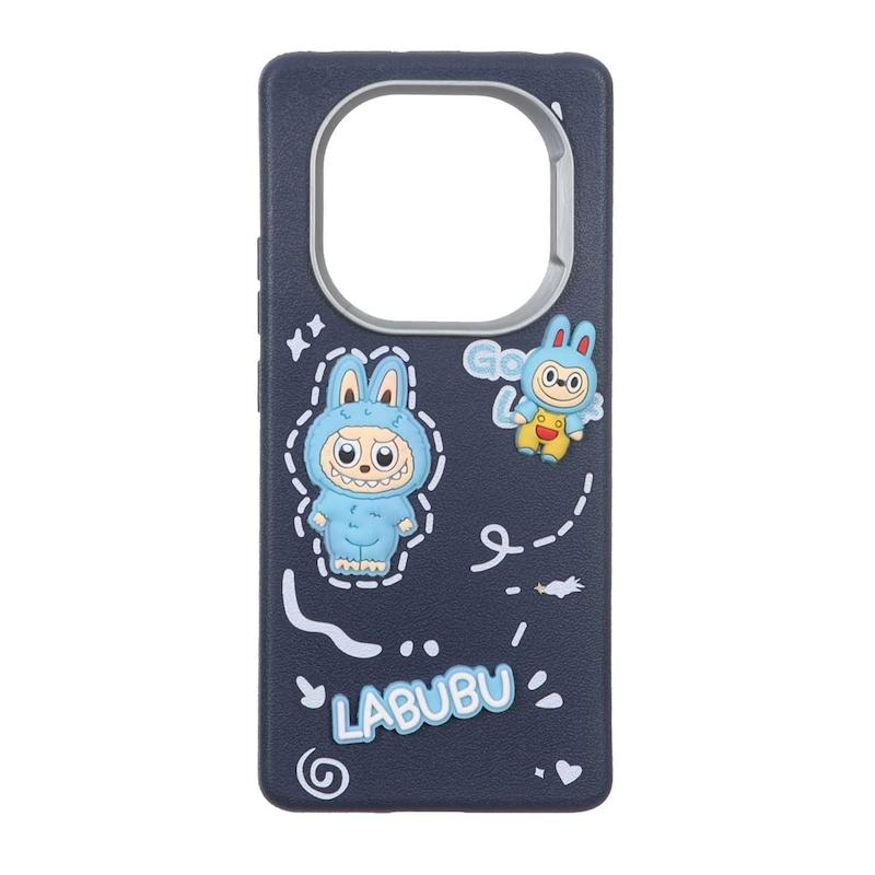 قاب گوشی Redmi Note 14 Pro 4G شیائومی لدرکیس عروسکی فانتزی سیلیکونی برجسته طرح چرمی لبوبو سرمه ای کد 105676