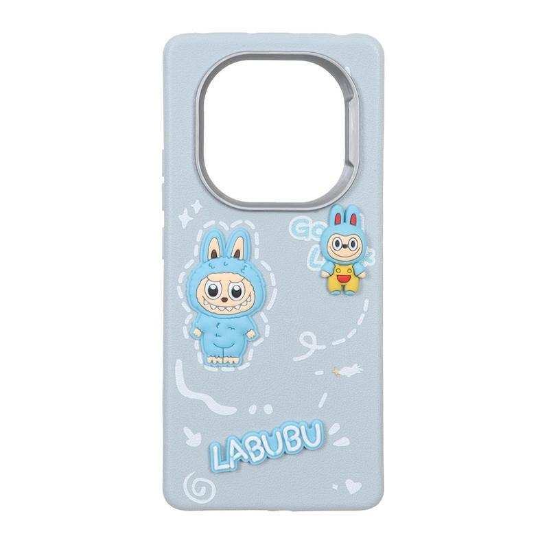 قاب گوشی Redmi Note 14 Pro 4G شیائومی لدرکیس عروسکی فانتزی سیلیکونی برجسته طرح چرمی لبوبو آبی کد 105680