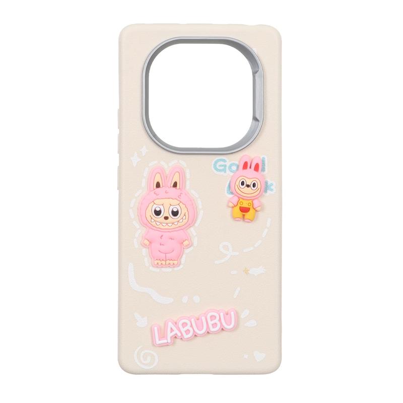 قاب گوشی Redmi Note 14 Pro 4G شیائومی لدرکیس عروسکی فانتزی سیلیکونی برجسته طرح چرمی لبوبو کرم کد 105681