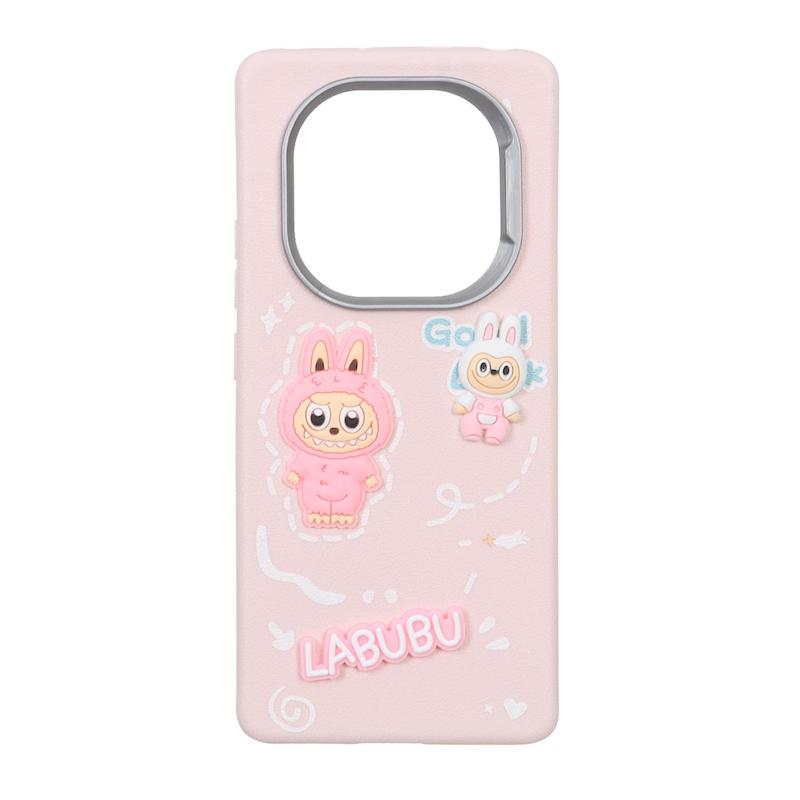 قاب گوشی Redmi Note 14 Pro 4G شیائومی لدرکیس عروسکی فانتزی سیلیکونی برجسته طرح چرمی لبوبو صورتی کد 105682