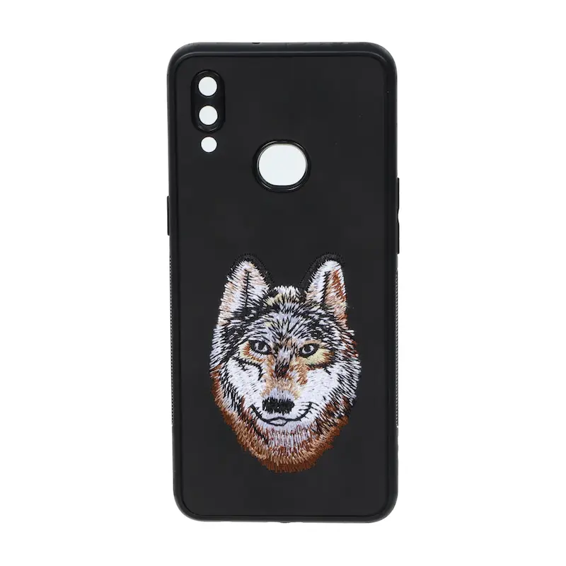 قاب گوشی Galaxy A10S سامسونگ گلدوزی جیر محافظ لنزدار طرح گرگ مشکی کد 105453