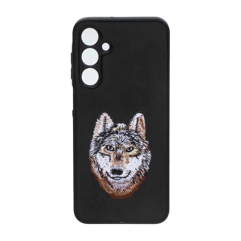 قاب گوشی Galaxy A15 سامسونگ گلدوزی جیر محافظ لنزدار طرح گرگ مشکی کد 105456