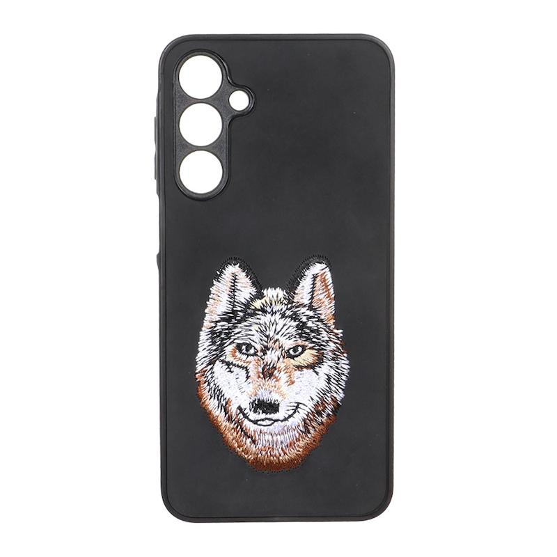 قاب گوشی Galaxy A16 سامسونگ گلدوزی جیر محافظ لنزدار طرح گرگ مشکی کد 105457