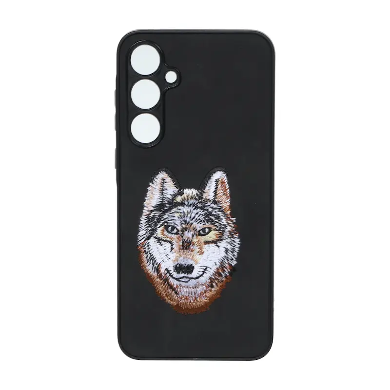 قاب گوشی Galaxy A35 سامسونگ گلدوزی جیر محافظ لنزدار طرح گرگ مشکی کد 105461