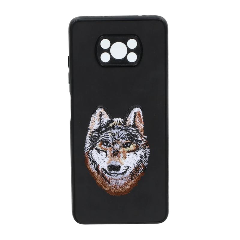 قاب گوشی Poco X3 NFC / Poco X3 Pro شیائومی گلدوزی جیر محافظ لنزدار طرح گرگ مشکی کد 105466