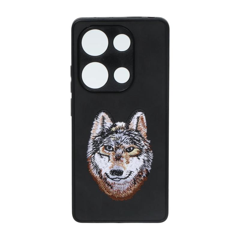 قاب گوشی Redmi Note 13 Pro 4G / Poco M6 Pro 4G شیائومی گلدوزی جیر محافظ لنزدار طرح گرگ مشکی کد 105477